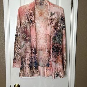 Open Front Womens Floral Cardigan Lace back Peach Long Sleeve Fairy Hobo Boho